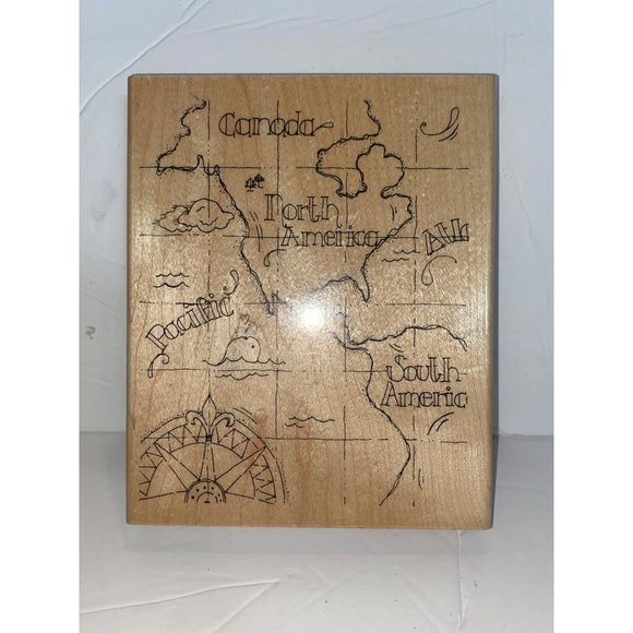 Mapped Background World North America Map Wood Mounted Rubber Stamp - Picture 1 of 3